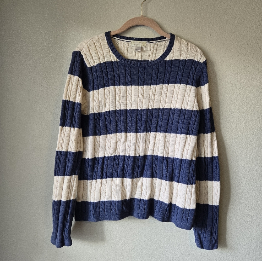 Vintage Christopher & Banks Navy and Cream Cable Knit Sweater, Size XL Women's